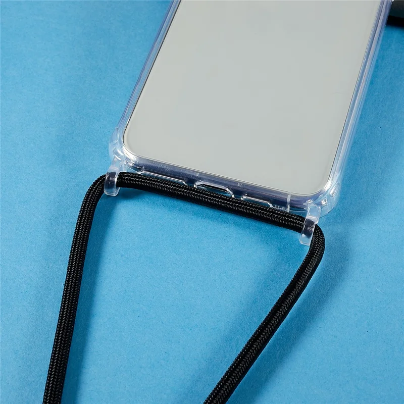 Coque de protection en TPU + acrylique pour iPhone 11 Pro 5,8 pouces, étui de téléphone transparent avec dragonne réglable - Noir