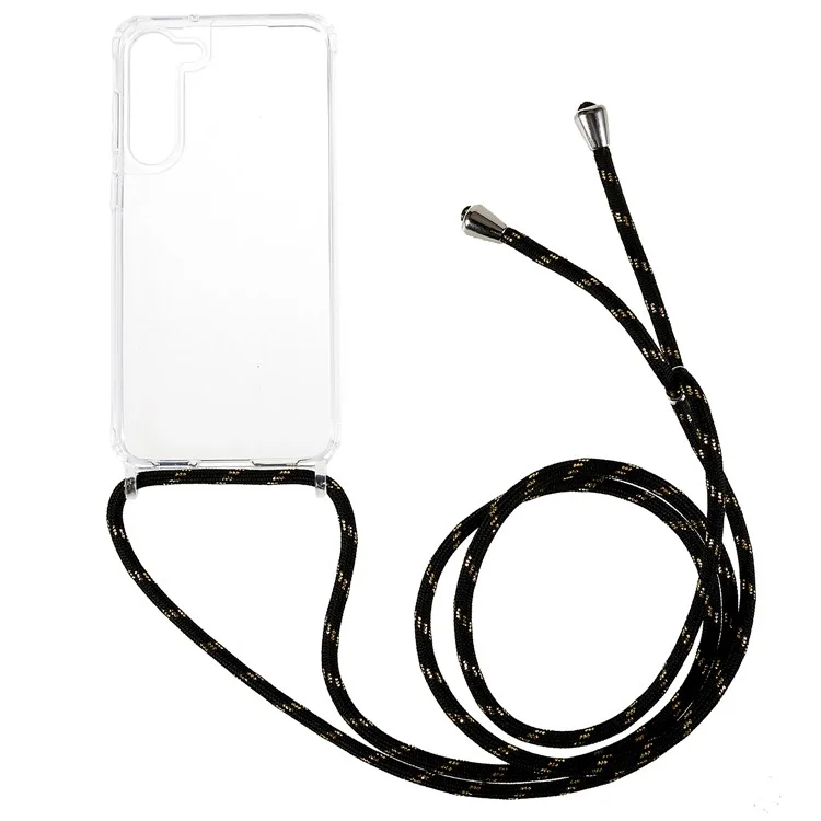 Funda transparente para Samsung Galaxy S23+ con cordón largo, protección TPU + acrílico - Negro / Oro