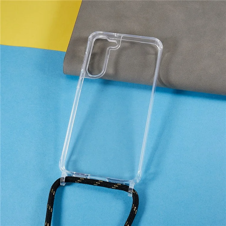 Funda transparente para Samsung Galaxy S23+ con cordón largo, protección TPU + acrílico - Negro / Oro