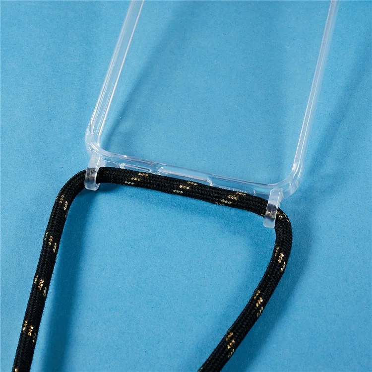 Funda transparente para Samsung Galaxy S23+ con cordón largo, protección TPU + acrílico - Negro / Oro