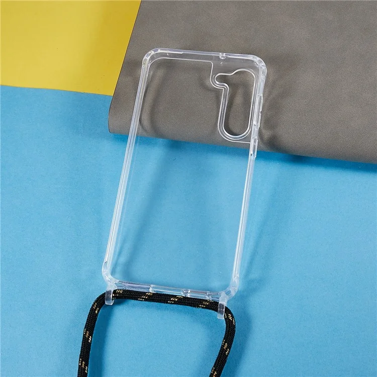 Funda transparente para Samsung Galaxy S23+ con cordón largo, protección TPU + acrílico - Negro / Oro