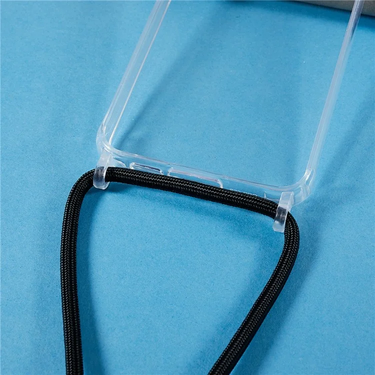 Clear Phone Case for Samsung Galaxy S23, Non-Slip TPU Bumper + Acrylic Back Phone Cover with Lanyard - Black