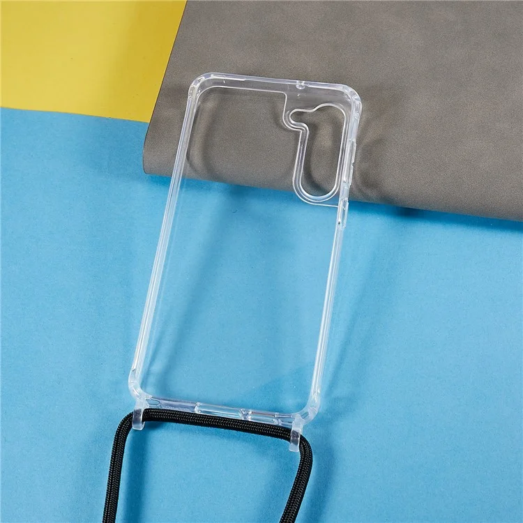 Clear Phone Case for Samsung Galaxy S23, Non-Slip TPU Bumper + Acrylic Back Phone Cover with Lanyard - Black