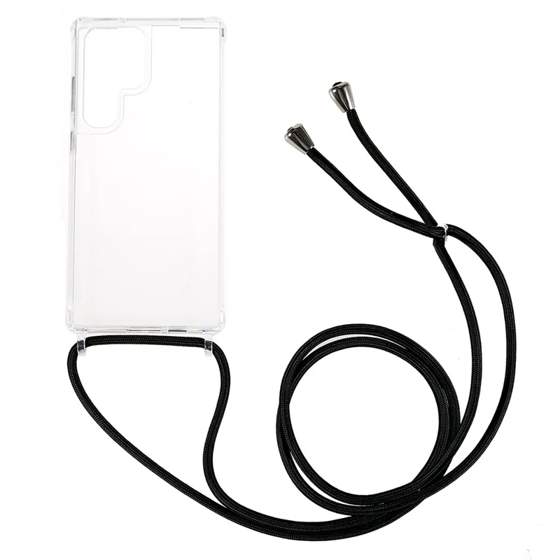 For Samsung Galaxy S23 Ultra TPU+Acrylic Phone Drop-proof Cover Clear Anti-scratch Case with Long Lanyard - Black