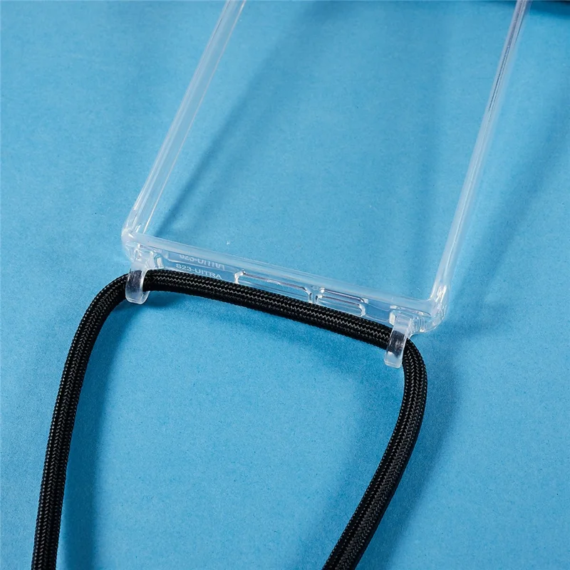 For Samsung Galaxy S23 Ultra TPU+Acrylic Phone Drop-proof Cover Clear Anti-scratch Case with Long Lanyard - Black