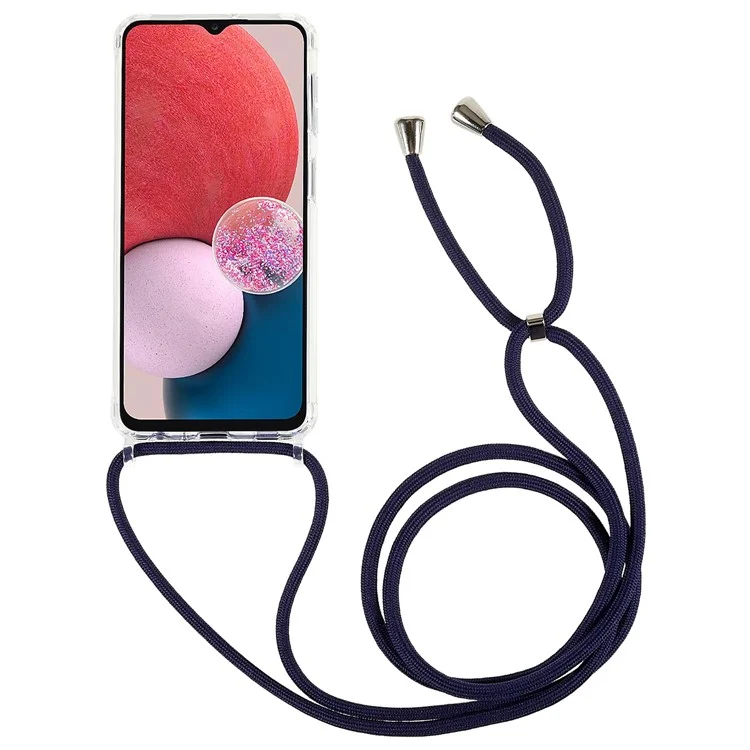 Protector Case for Samsung Galaxy A32 5G / M32 5G, Clear TPU+Acrylic Phone Back Cover with Lanyard - Dark Blue