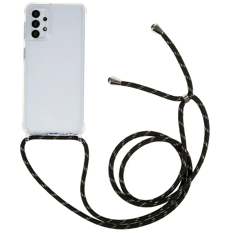 Phone Protector Case for Samsung Galaxy A13 4G / 5G, Clear TPU+Acrylic Back Cover with Lanyard - Black  /  Gold