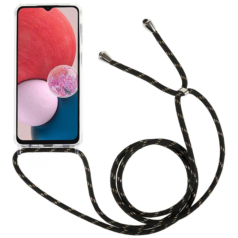Phone Protector Case for Samsung Galaxy A13 4G / 5G, Clear TPU+Acrylic Back Cover with Lanyard - Black  /  Gold