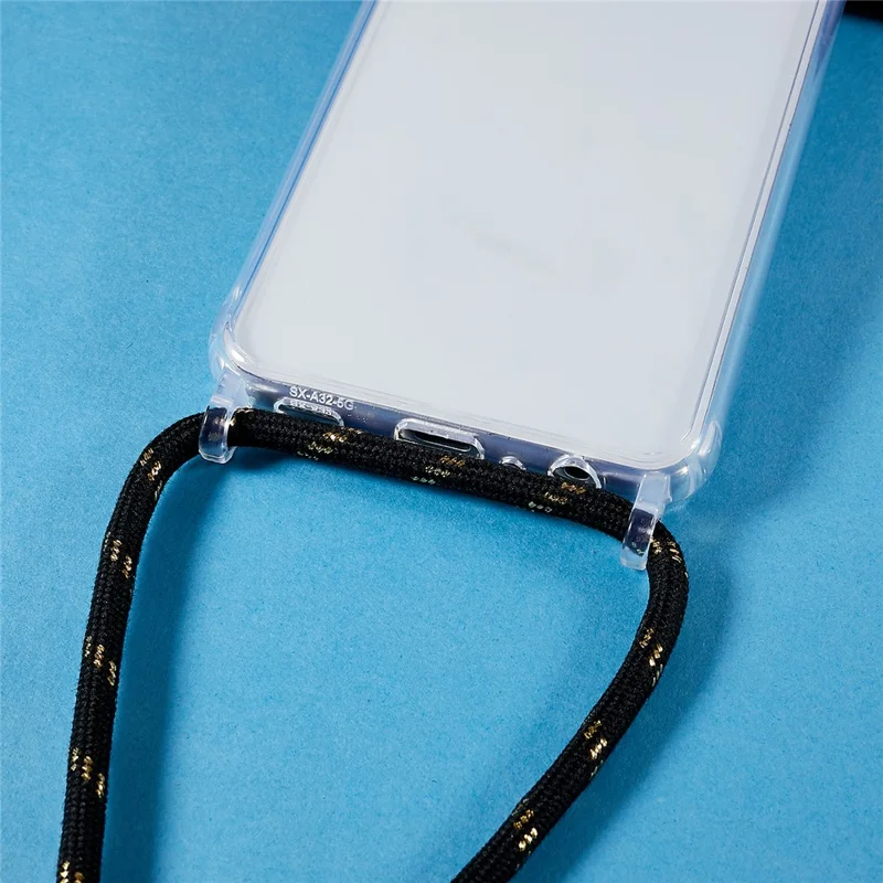 Phone Protector Case for Samsung Galaxy A13 4G / 5G, Clear TPU+Acrylic Back Cover with Lanyard - Black  /  Gold