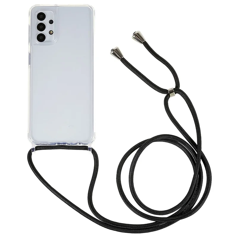 Phone Protector Case for Samsung Galaxy A13 4G / 5G, Clear TPU+Acrylic Back Cover with Lanyard - Black