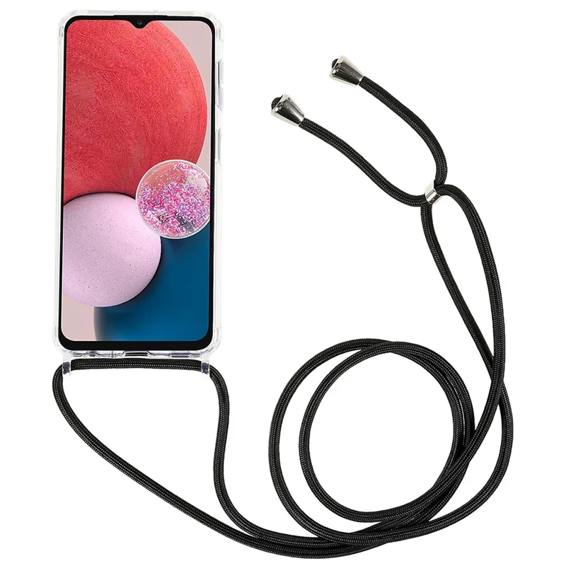 Phone Protector Case for Samsung Galaxy A13 4G / 5G, Clear TPU+Acrylic Back Cover with Lanyard - Black