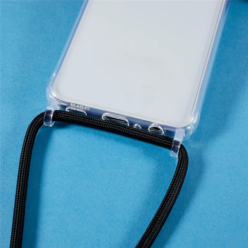 Phone Protector Case for Samsung Galaxy A13 4G / 5G, Clear TPU+Acrylic Back Cover with Lanyard - Black