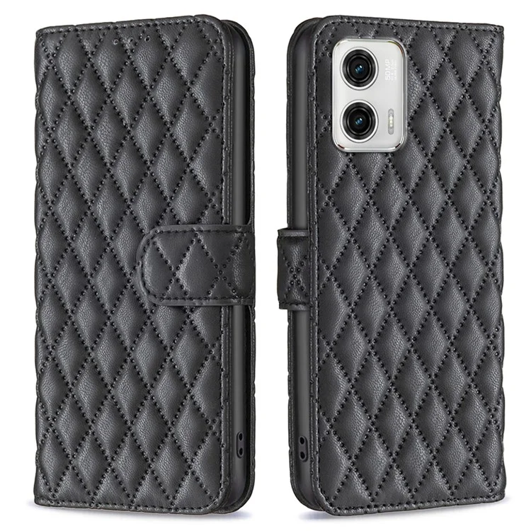 Funda protectora contra caídas para el Motorola Moto G73 5G, BINFEN COLOR BF Style-14 Funda de teléfono de piel sintética con soporte para cartera - Negro