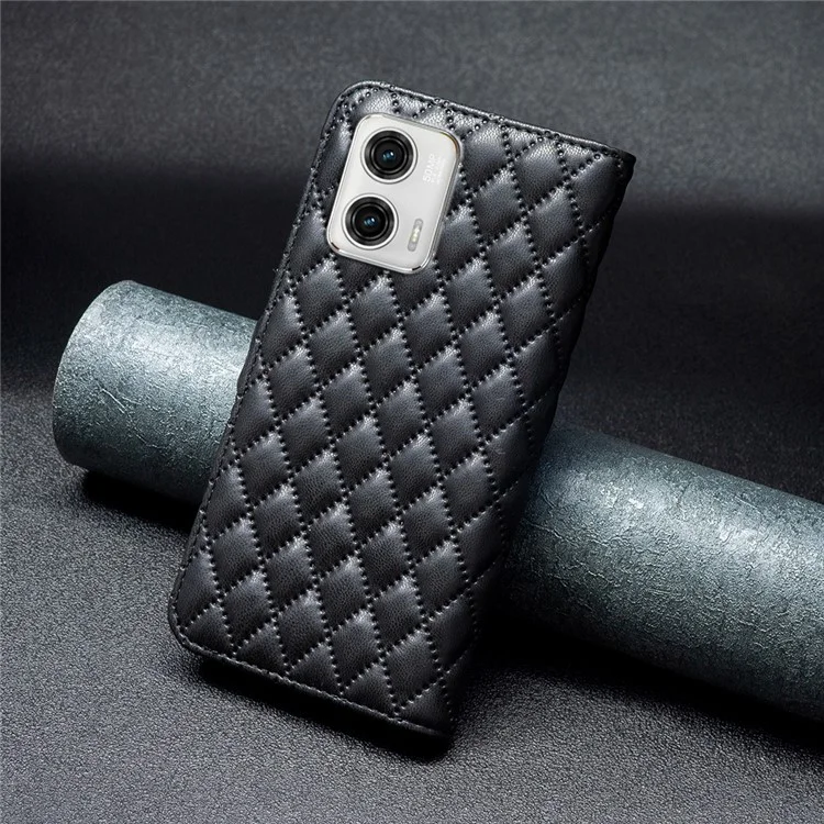 Funda protectora contra caídas para el Motorola Moto G73 5G, BINFEN COLOR BF Style-14 Funda de teléfono de piel sintética con soporte para cartera - Negro