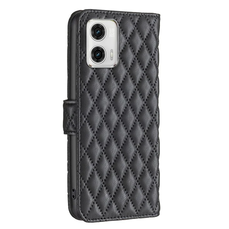 Funda protectora contra caídas para el Motorola Moto G73 5G, BINFEN COLOR BF Style-14 Funda de teléfono de piel sintética con soporte para cartera - Negro