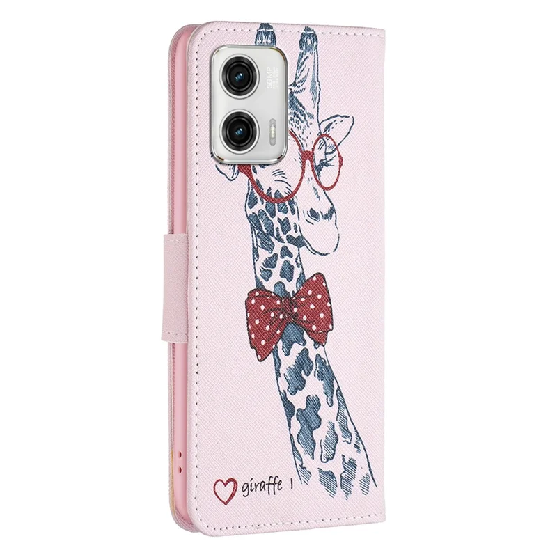 For Motorola Moto G73 5G Phone Case Pattern Printing PU Leather Wallet Stand Cover - Giraffe