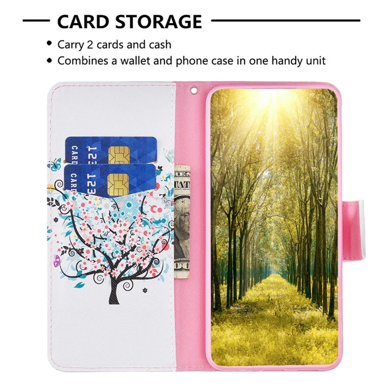 For Motorola Moto G73 5G Phone Case Pattern Printing PU Leather Wallet Stand Cover -  Flower Tree