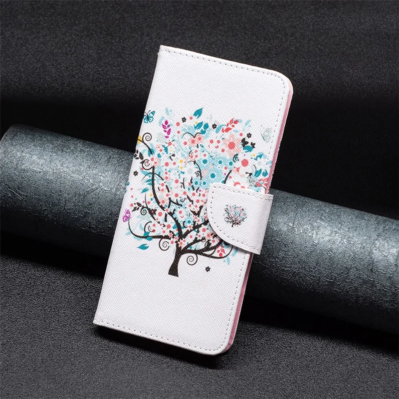 For Motorola Moto G73 5G Phone Case Pattern Printing PU Leather Wallet Stand Cover -  Flower Tree