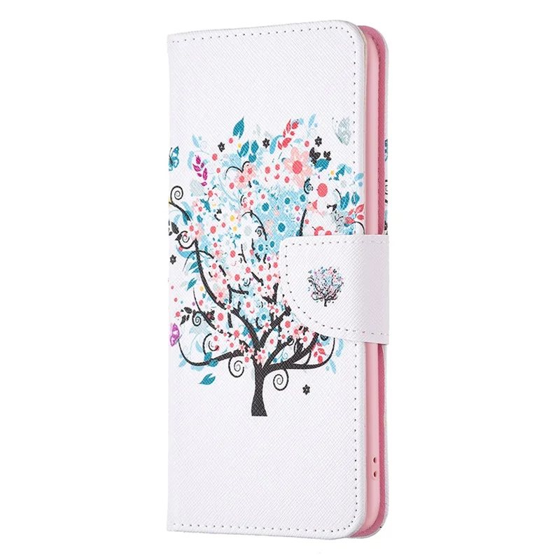 For Motorola Moto G73 5G Phone Case Pattern Printing PU Leather Wallet Stand Cover -  Flower Tree