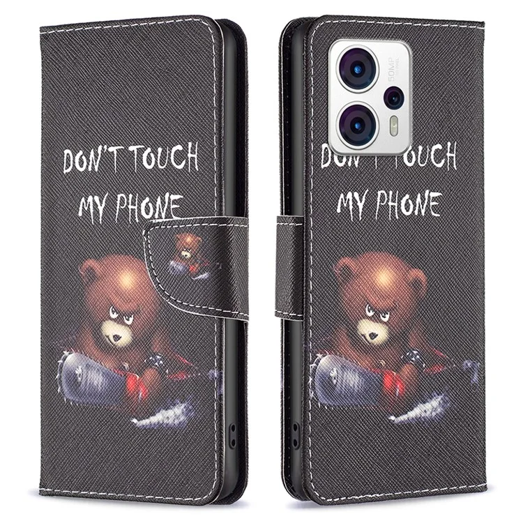 Custodia portafoglio con supporto per telefono per Motorola Moto G13 4G / G23 4G / G53 5G, serie in pelle con stampa BF Pattern-1 Copertina magnetica antigraffio - Orsetto