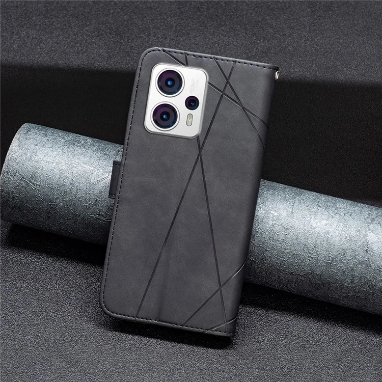 BINFEN COLOR para Motorola Moto G13 4G / G23 4G / G53 5G Funda de teléfono a prueba de golpes BF Imprinted Pattern Series-2 Style 05 Funda de billetera de cuero con soporte - Negro