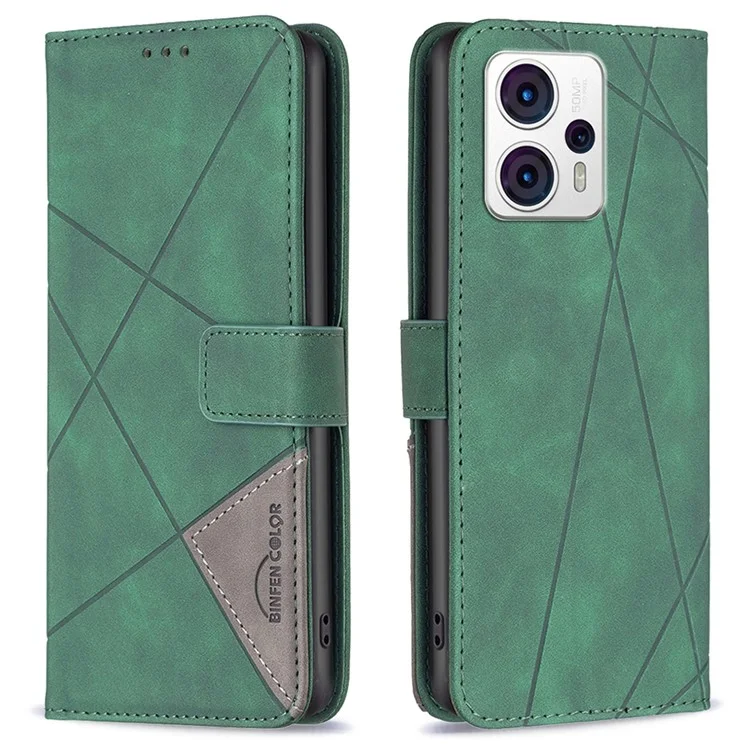 BINFEN COLOR para Motorola Moto G13 4G / G23 4G / G53 5G Funda de teléfono resistente a golpes BF con patrón estampado-Estilo 05 Funda de billetera de piel con soporte - Verde