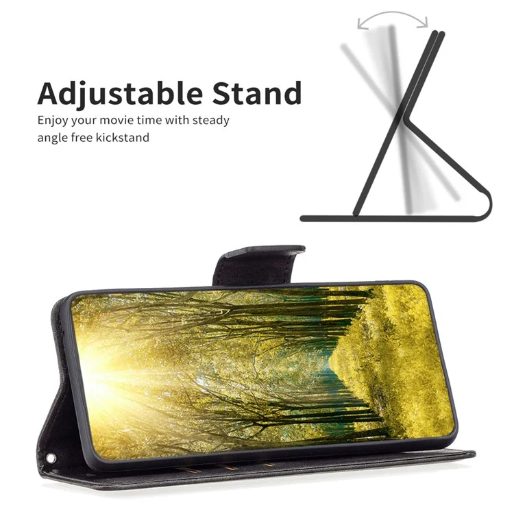 Funda de teléfono móvil de la serie BF Leather-4 para Motorola Moto E13 4G, Flip Stand Funda de billetera de cuero con protección completa - Negro