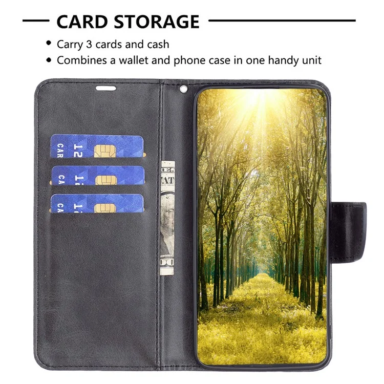 Funda de teléfono móvil de la serie BF Leather-4 para Motorola Moto E13 4G, Flip Stand Funda de billetera de cuero con protección completa - Negro