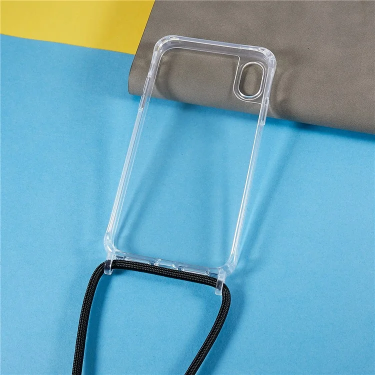 Back Case per iPhone XR 6.1 pollici, Protezione da Caduta Chiara TPU+Custodia Telefonica in Acrilico con Cordino - Nero
