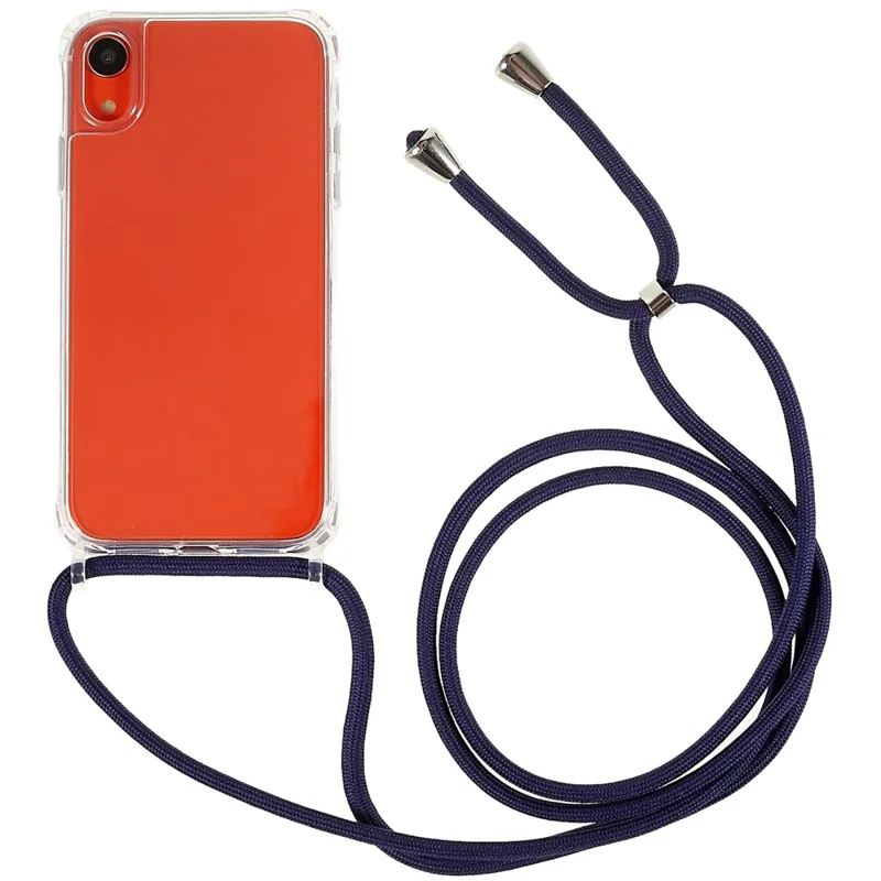 Back Case for iPhone XR 6.1 inch, Drop Protection Clear TPU+Acrylic Phone Cover with Lanyard - Dark Blue