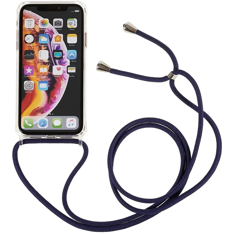 Back Case for iPhone XR 6.1 inch, Drop Protection Clear TPU+Acrylic Phone Cover with Lanyard - Dark Blue