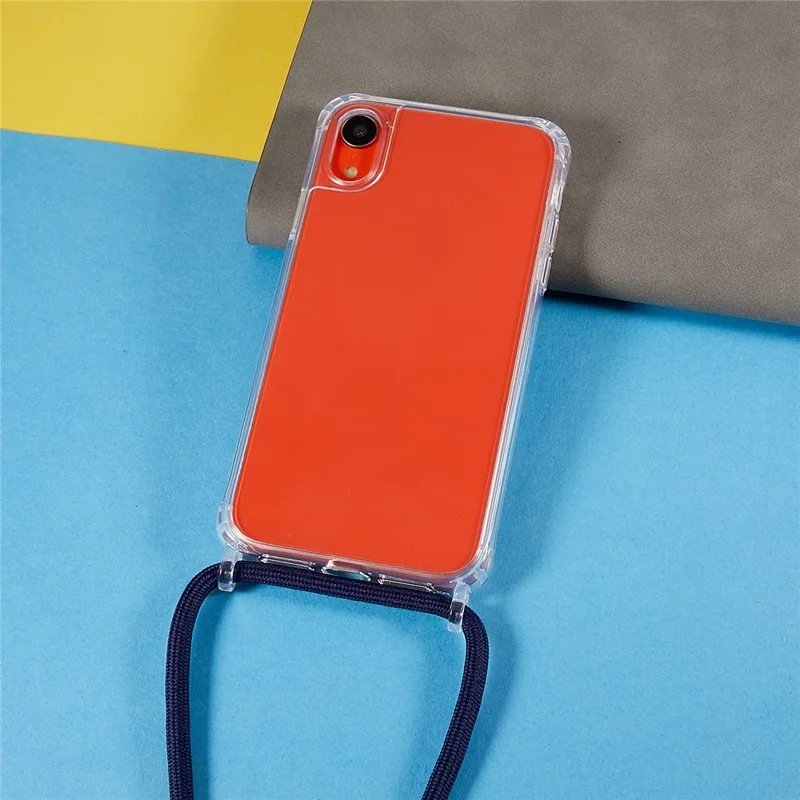 Back Case for iPhone XR 6.1 inch, Drop Protection Clear TPU+Acrylic Phone Cover with Lanyard - Dark Blue
