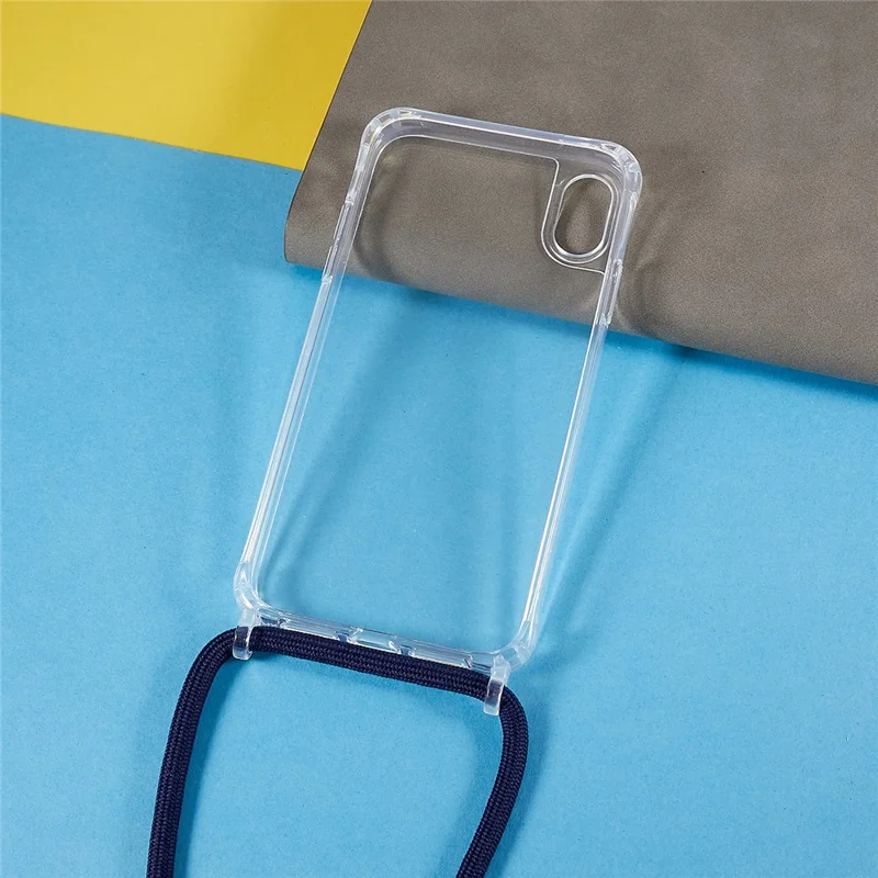 Back Case for iPhone XR 6.1 inch, Drop Protection Clear TPU+Acrylic Phone Cover with Lanyard - Dark Blue