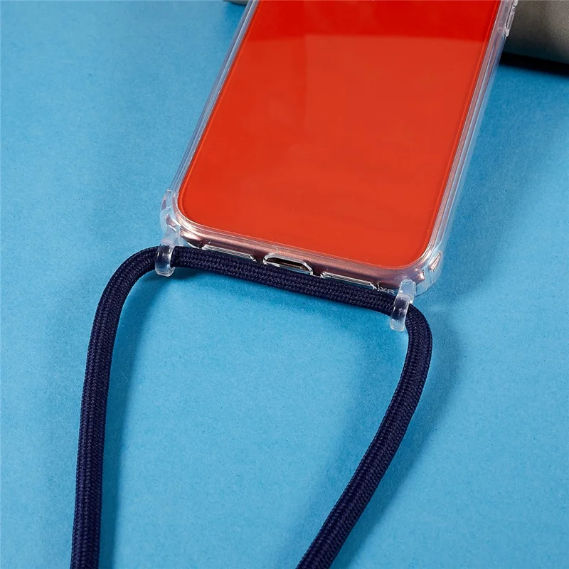 Back Case for iPhone XR 6.1 inch, Drop Protection Clear TPU+Acrylic Phone Cover with Lanyard - Dark Blue