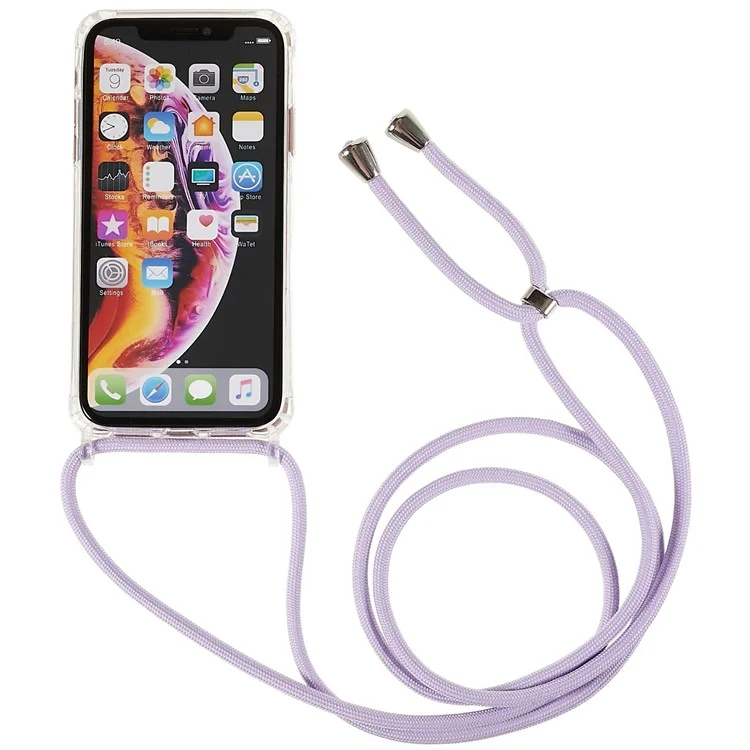 Back Case for iPhone XR 6.1 inch, Drop Protection Clear TPU+Acrylic Phone Cover with Lanyard - Purple