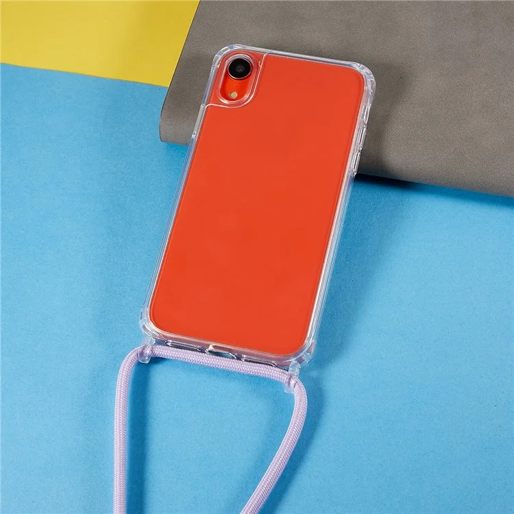 Back Case for iPhone XR 6.1 inch, Drop Protection Clear TPU+Acrylic Phone Cover with Lanyard - Purple