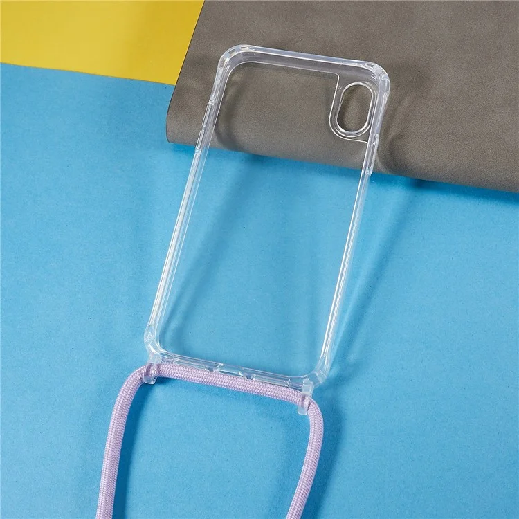 Back Case for iPhone XR 6.1 inch, Drop Protection Clear TPU+Acrylic Phone Cover with Lanyard - Purple