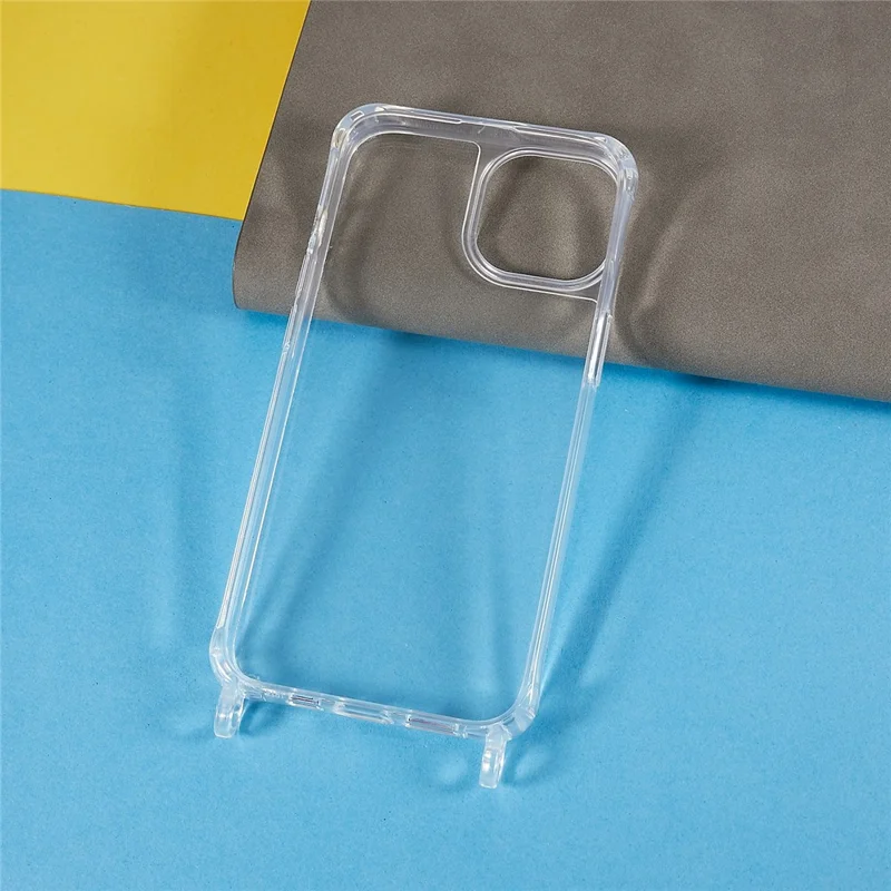 Clear Back Case for iPhone 13 / 14, TPU+Acrylic Shock-absorbing Phone Cover with Lanyard - Black  /  Gold