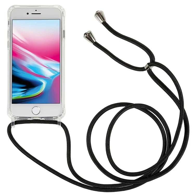 Задняя накладка для iPhone 7 / 8 / SE (2020) / SE (2022), защитный чехол из прозрачного TPU+акрила с ремешком - черный