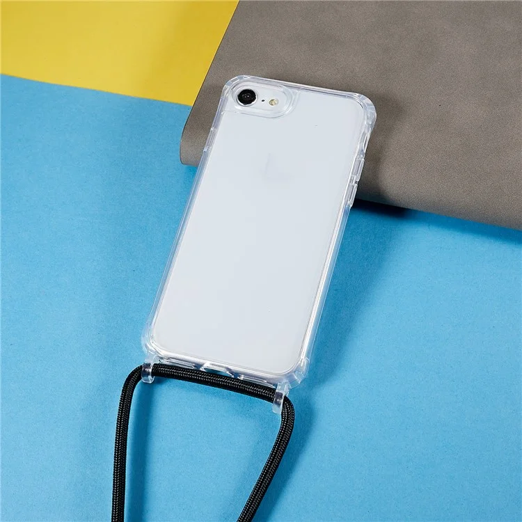 Задняя накладка для iPhone 7 / 8 / SE (2020) / SE (2022), защитный чехол из прозрачного TPU+акрила с ремешком - черный