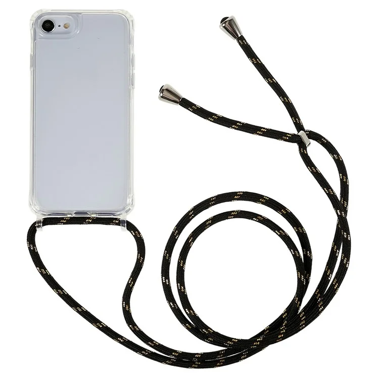 Coque arrière pour iPhone 7 / 8 / SE (2020) / SE (2022), protection anti-chute Coque de téléphone en TPU+acrylique transparent avec cordon - Noir / Or