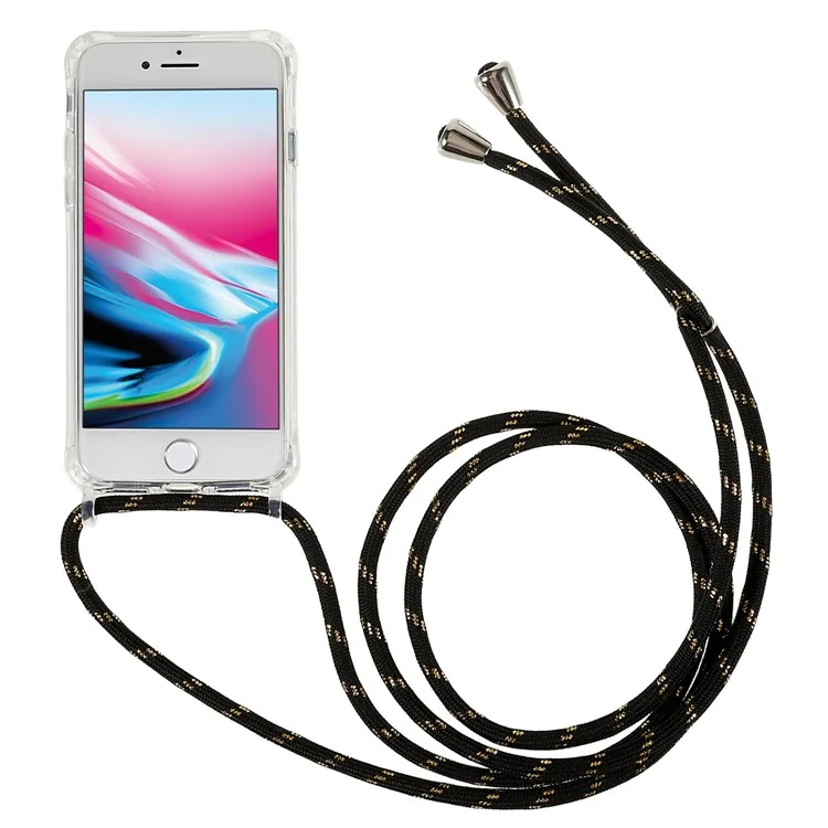 Coque arrière pour iPhone 7 / 8 / SE (2020) / SE (2022), protection anti-chute Coque de téléphone en TPU+acrylique transparent avec cordon - Noir / Or