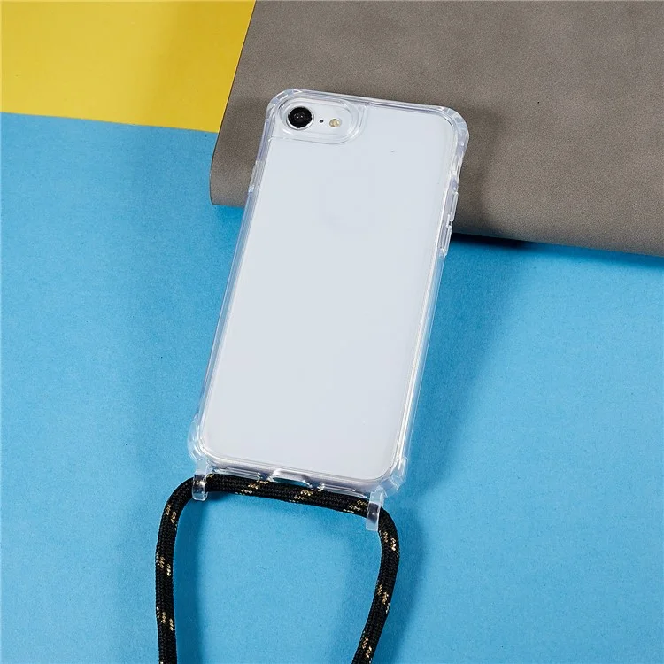 Coque arrière pour iPhone 7 / 8 / SE (2020) / SE (2022), protection anti-chute Coque de téléphone en TPU+acrylique transparent avec cordon - Noir / Or