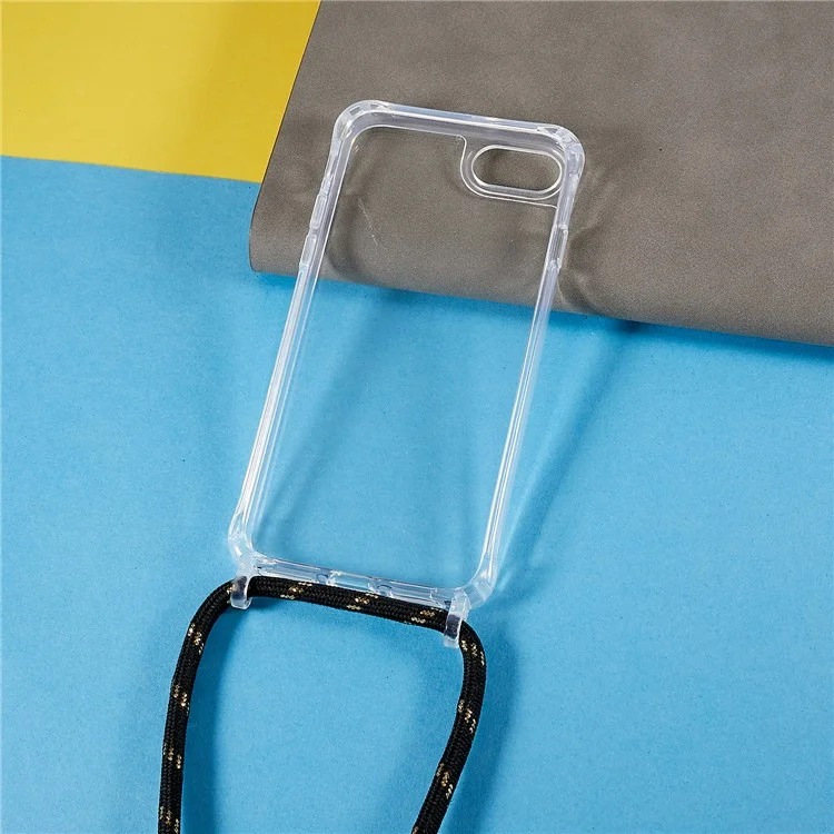 Coque arrière pour iPhone 7 / 8 / SE (2020) / SE (2022), protection anti-chute Coque de téléphone en TPU+acrylique transparent avec cordon - Noir / Or