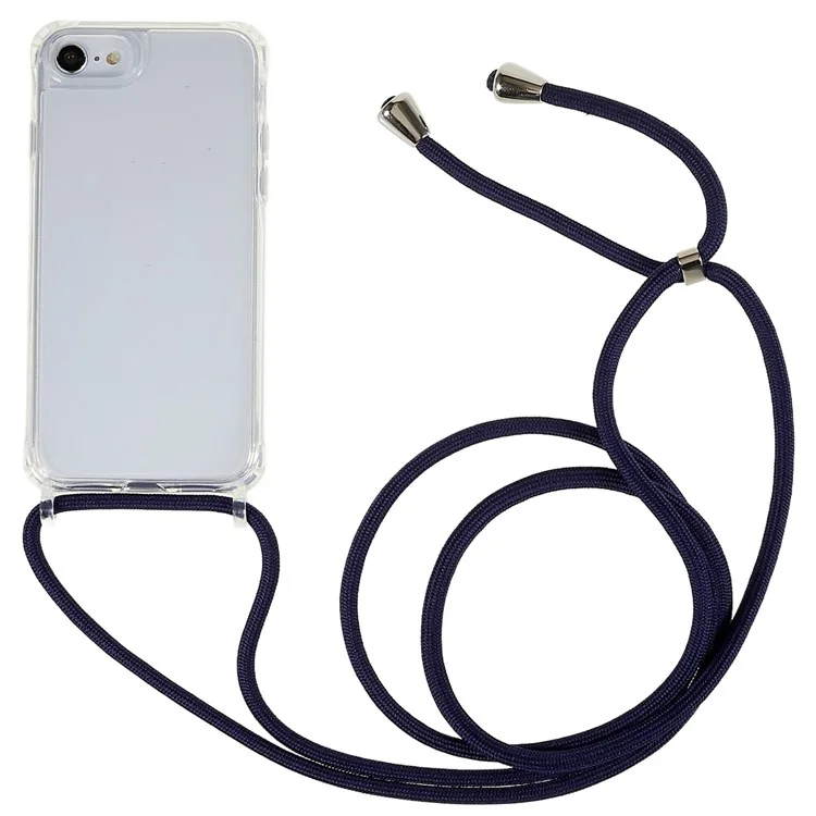 Back Case for iPhone 7 / 8 / SE (2020) / SE (2022), Fall Protection Clear TPU+Acrylic Phone Cover with Lanyard - Dark Blue