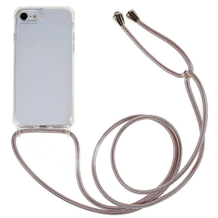 Back Case for iPhone 7 / 8 / SE (2020) / SE (2022), Fall Protection Clear TPU+Acrylic Phone Cover with Lanyard - Rose Gold