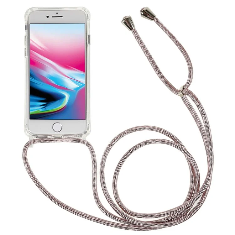 Back Case for iPhone 7 / 8 / SE (2020) / SE (2022), Fall Protection Clear TPU+Acrylic Phone Cover with Lanyard - Rose Gold