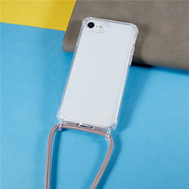 Back Case for iPhone 7 / 8 / SE (2020) / SE (2022), Fall Protection Clear TPU+Acrylic Phone Cover with Lanyard - Rose Gold