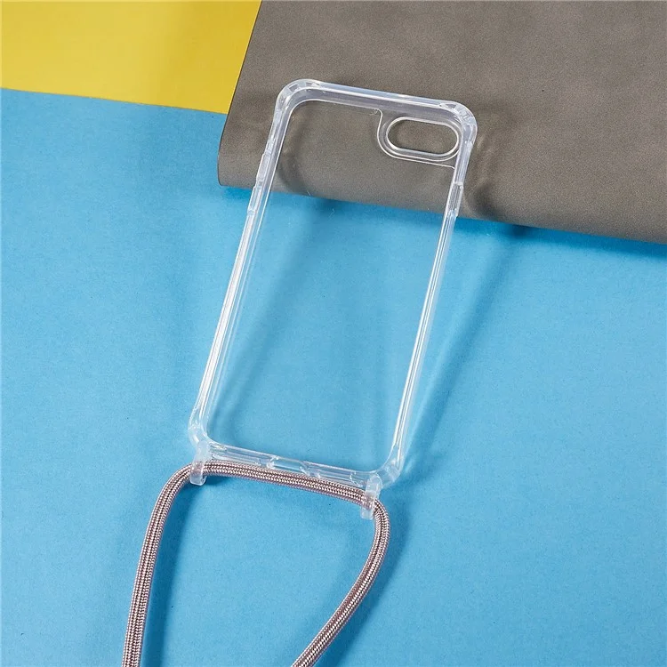 Back Case for iPhone 7 / 8 / SE (2020) / SE (2022), Fall Protection Clear TPU+Acrylic Phone Cover with Lanyard - Rose Gold