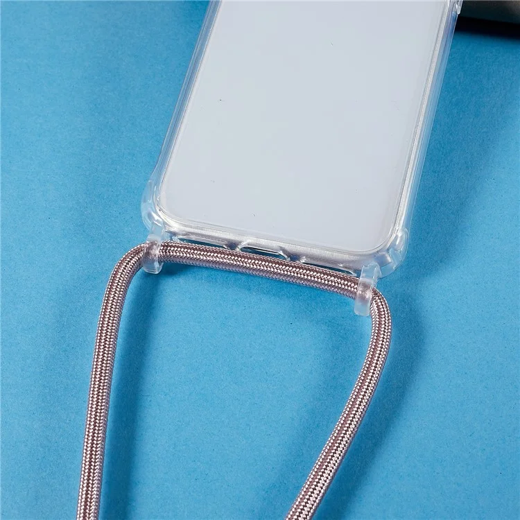 Back Case for iPhone 7 / 8 / SE (2020) / SE (2022), Fall Protection Clear TPU+Acrylic Phone Cover with Lanyard - Rose Gold